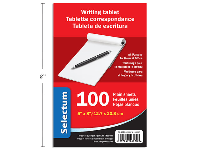 5X8 Writing Tablets 100 Sheet Plain Unruled Paper"