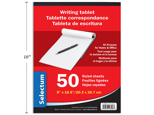 Writing Tablet 8X10 Lined 50 Sheets Top Open"