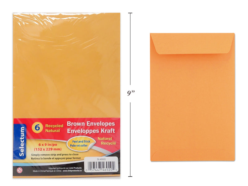 Peel And Seal Kraft Envelopes 6 Pack Small