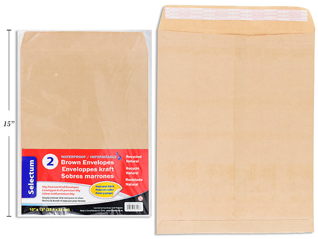 Waterproof Kraft Envelope 10X13" 2/Pkg (90 Gsm ) Self- Stick