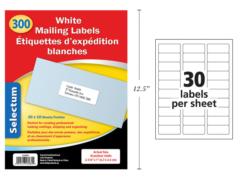 White Mailing Labels 300 Labels