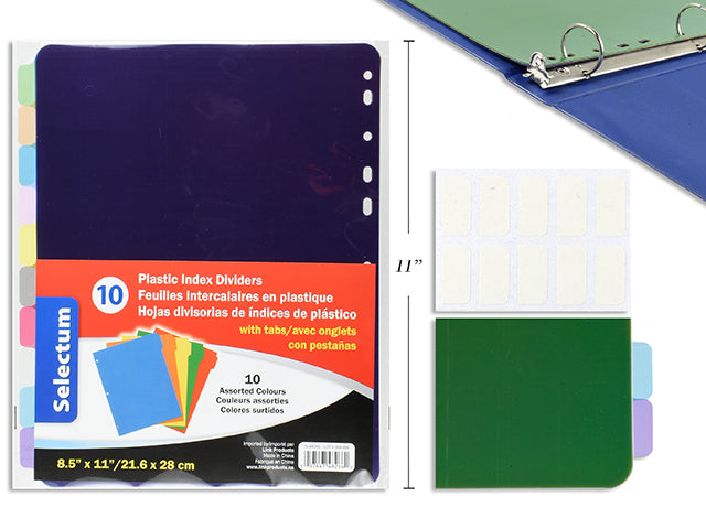 10 PC POLY INDEX DIVIDERS 8.5"X11" WITH TABS ( 10 ASST COLORS ) PLASTIC MATERIAL