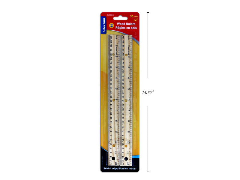 Wood Rulers With Metal Edge 2 Pack