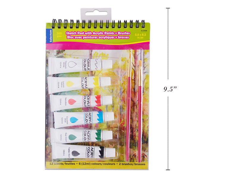 5.8X8.3" Pad With Acrylic Paints 12 Sht&  2 Brushes 6 Colours X 12Ml Tubes