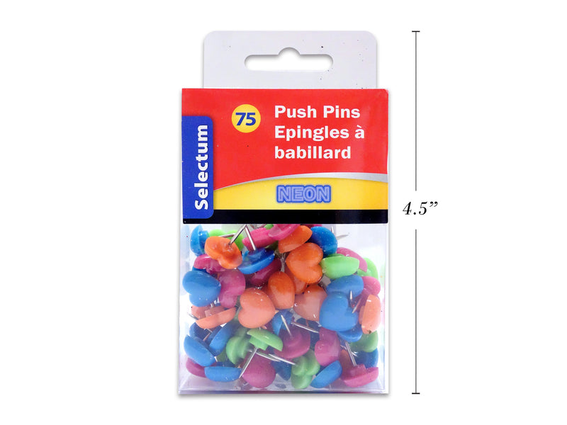 Neon Heart Shape Push Pins 75 Pack