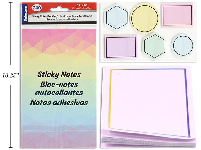 STICKY NOTES BOOKLET 12X20 SHTS EACH-240 SHTS TTL 6 ASST SHAPES AND DESIGNS