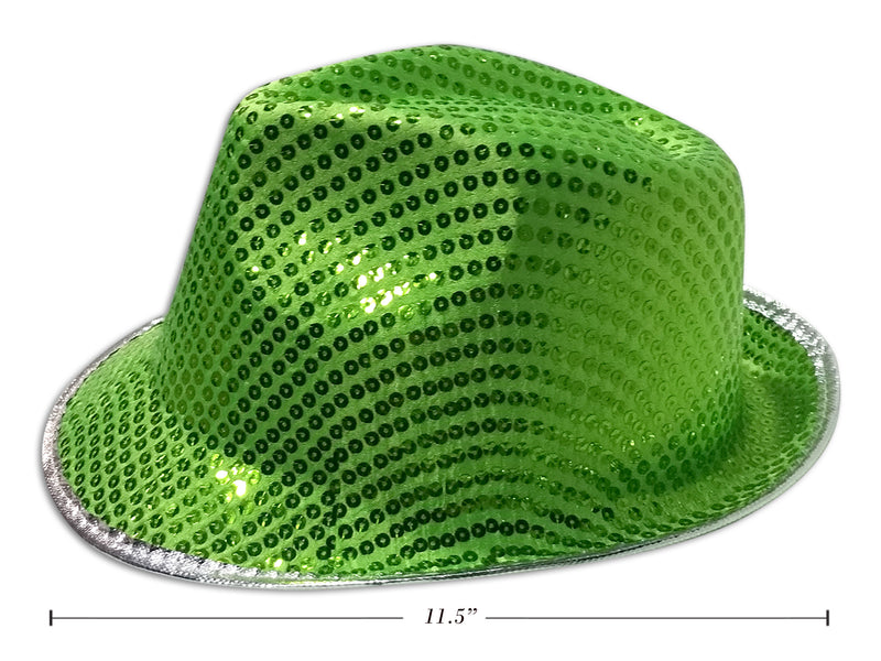St Patricks Day Lime Green Sequin Fedora With Silver Rim
