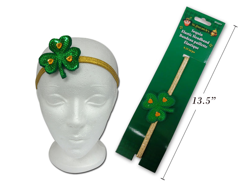 St Patricks Day Sequin Shamrock Elastic Headband