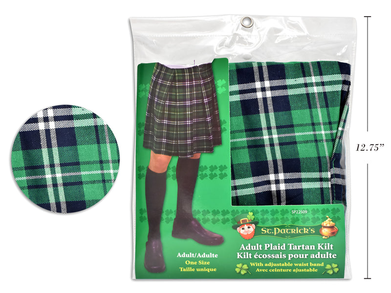 Adult Green Plaid Pleated Kilt