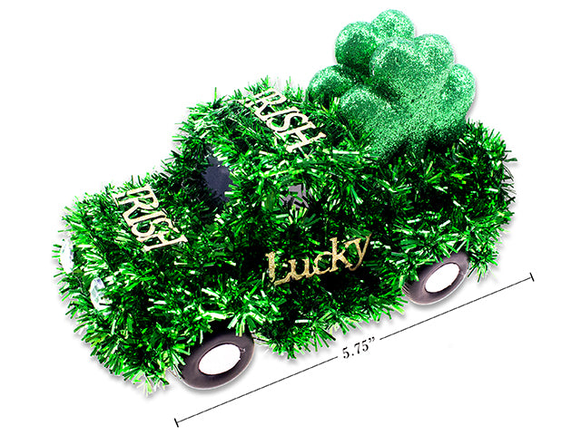 St Patricks 3D Tinsel Car With Glitter Shamrock