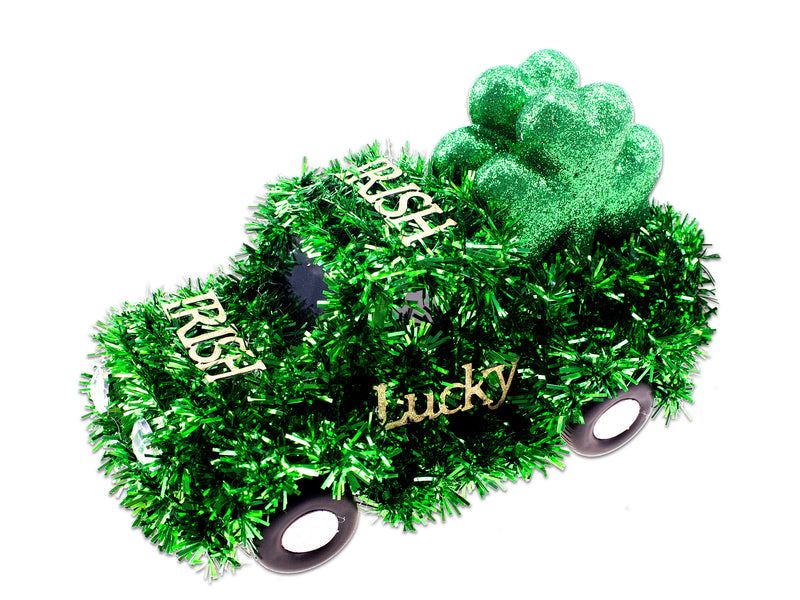 St Patricks 3D Tinsel Car With Glitter Shamrock
