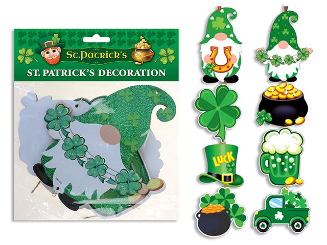 St Patricks Day Gnome 4 Section Hanging Glitter Foam Plaque