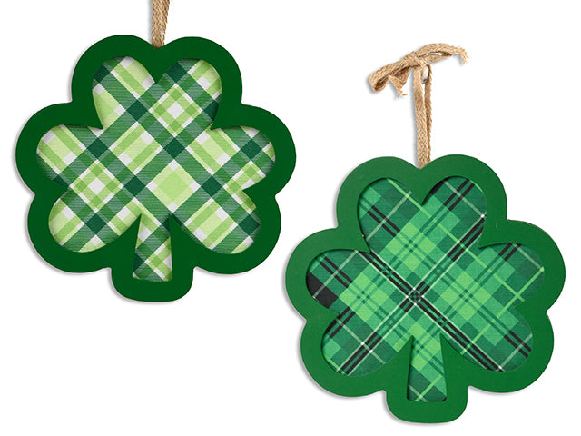 7-1/8In(H) St.Pat'S 2-Layered Fabric Wooden Shamrock Plaque W/Canvas Hanger. 2 Asst. Cht.