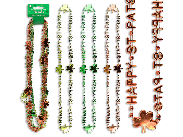 3Pk 32In St.Pat'S Shamrock Necklace. 3 Cols/Pack. Wrap Header.