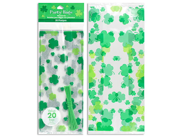 20pk 11in x 5in St.Pat's Cello Candy Bags Incl: 20 Twist Ties. pbh