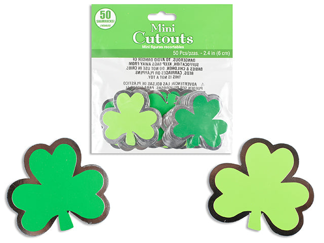 24Pk 2-5/8In Mini Shamrock Cutouts W/Foil Border. 3 Cols/Pack. Pbh.