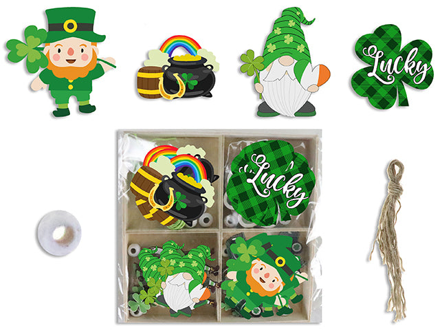 12Pk 2.5In St.Pat'S Die-Cut Wooden Decor In Wooden Box. 4 Designs/Pack. Shrink Wrap.