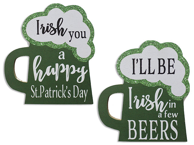 7.08in x 7.87in St.Pat's Beer MDF Hanging Plaque w/Saying. 2 Asst.Styles.