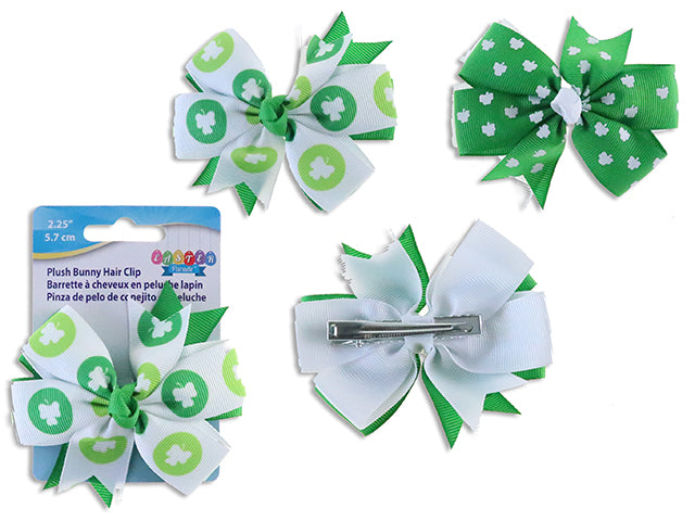 3.5In St.Pat'S 2 Layered Ribbon Hair Clip. 2 Asst.Styles. T.O.C.