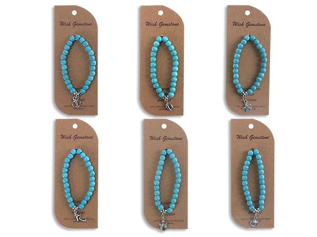 Turquoise Beads Bracelet With Metal Charms