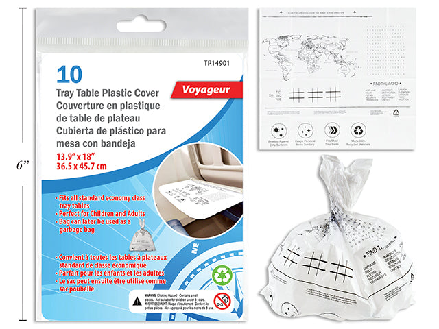 Tray Table Plastic Cover 35.5x45.7cm 10pc/Pkg ( Printed 1 side with map + game( 13.9x18" )
