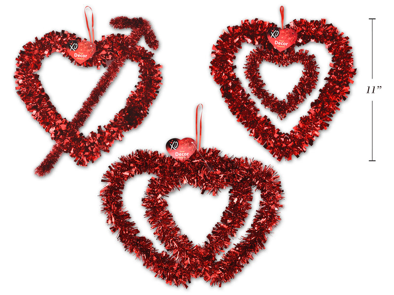 Vtine Tinsel Heart Wreath Hanging Decorations. 3 Asst.Styles. Cht