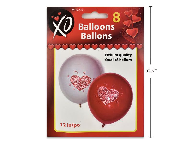 Valentine Printed Valentines Balloons 8 Pack