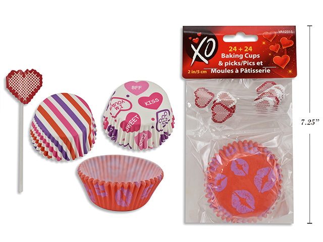 Valentine Baking Cups With Picks 48 Pack