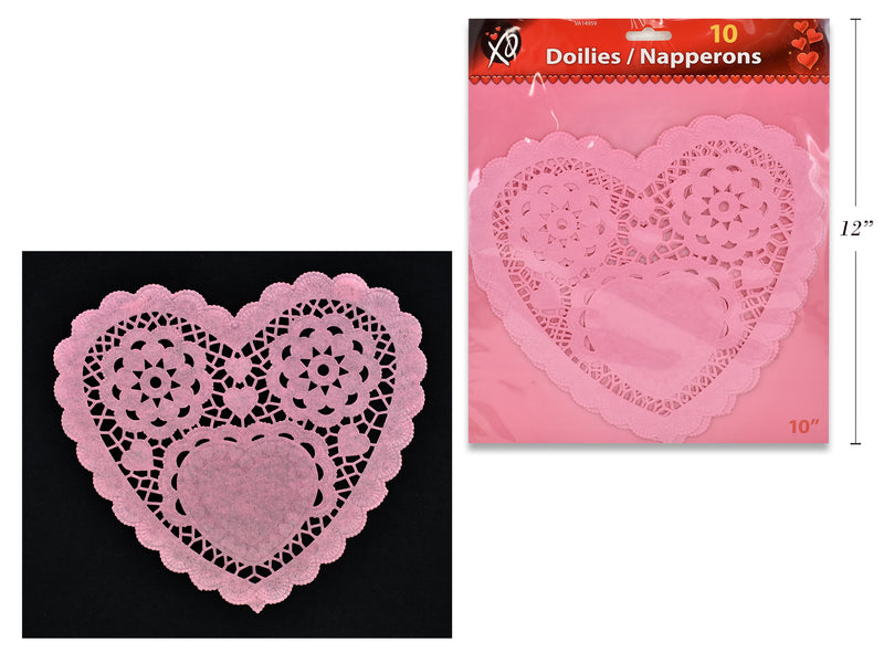 24ct 8.25in x 8.25in Heart Shaped Paper Doilies. 3 Asst.Colours. Polybag w/Backer Card.