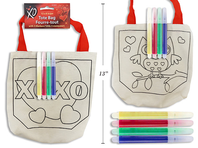 12in Craft V'tine Tote Bag w/4 Markers. 2 Asst. Bag Size: 8-5/8in (W) x 8.25in (H). h/c