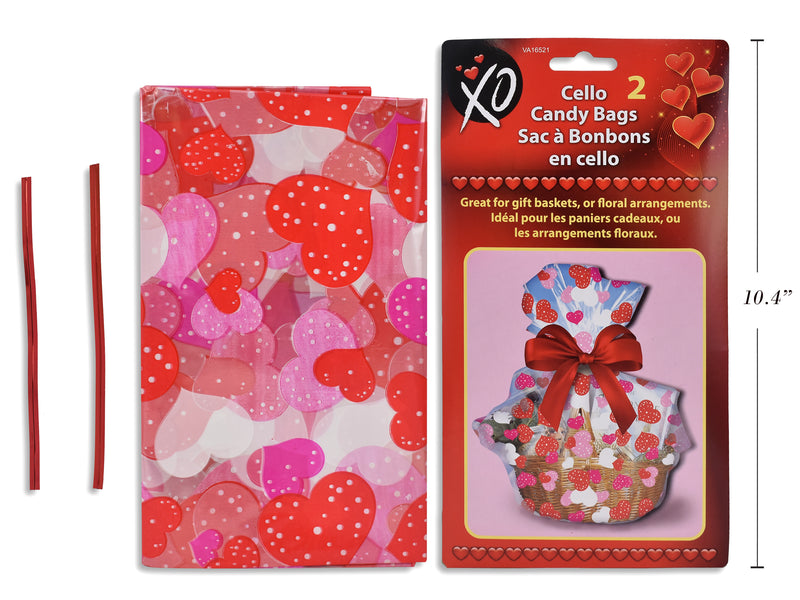 Valentines Printed Cello Basket Bags 2 Pack