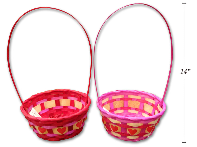 Round Easter Printed Heart Bamboo Basket