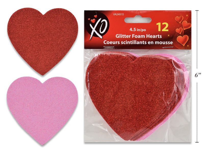 Glitter Foam Hearts Pack of 12 Red and Pink