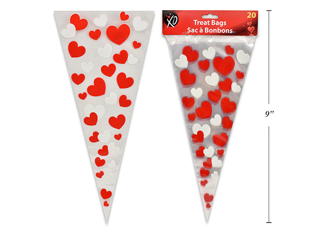 Heart Print Cone Cello Treat Bags 20 Pack