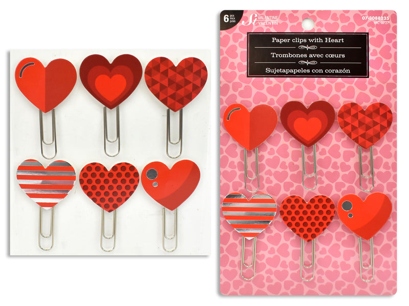 Valentine Printed Tip On Heart Paper Clips