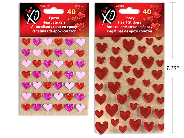 40pk Vtine Epoxy Heart Sticker. 2 Asst.Styles. Pbh.