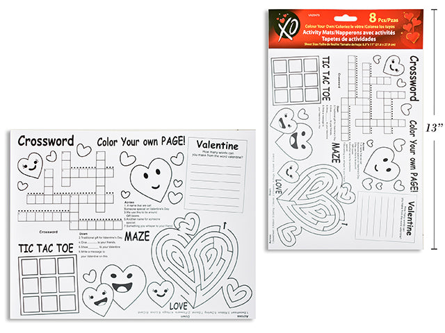 Valentine Color Your Own Activity Mats