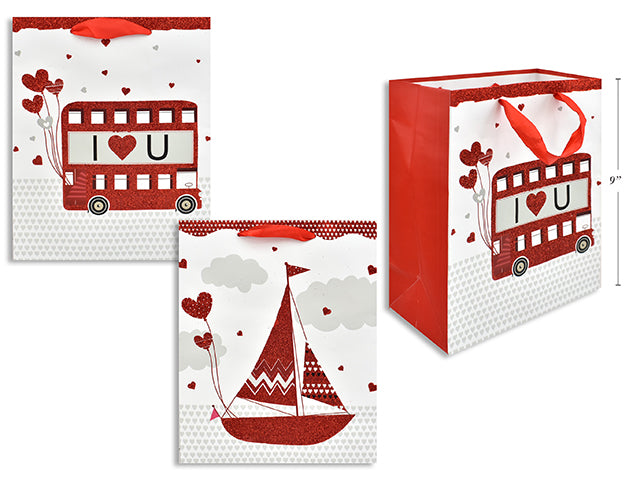 Valentine Matte Red Glitter Gift Bag Medium
