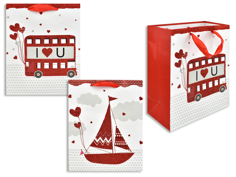 Valentine Matte Red Glitter Gift Bag Large
