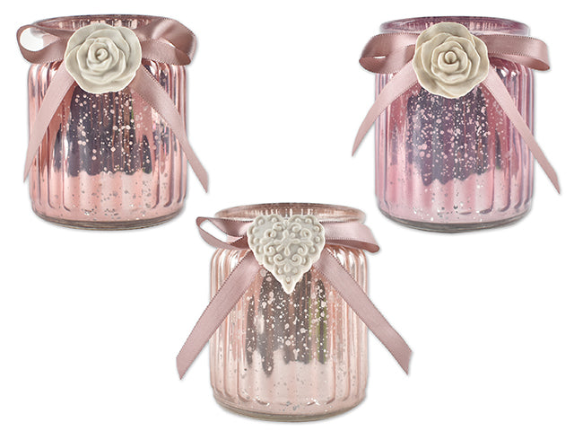 Valentines Metallic Distressed Glass Candle Holder