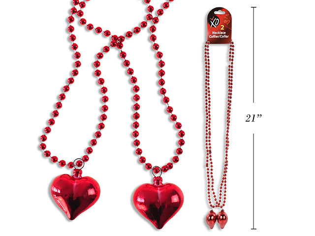 Valentines Beaded Necklace With Heart Pendant