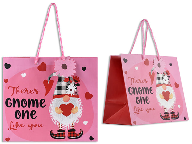 Valentines Matte Gnome Horizontal Gift Bag Medium