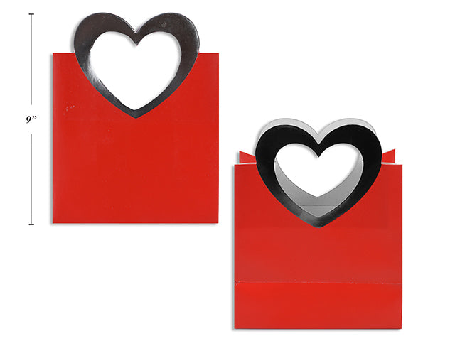 Valentines Matte Gift Bag With Foil Die Cut Heart Handle