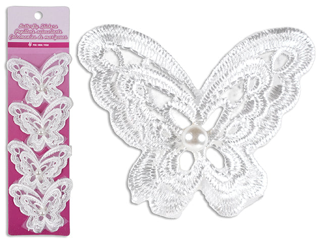 Valentines Satin Lace Butterfly With Pearl Bead Stickers