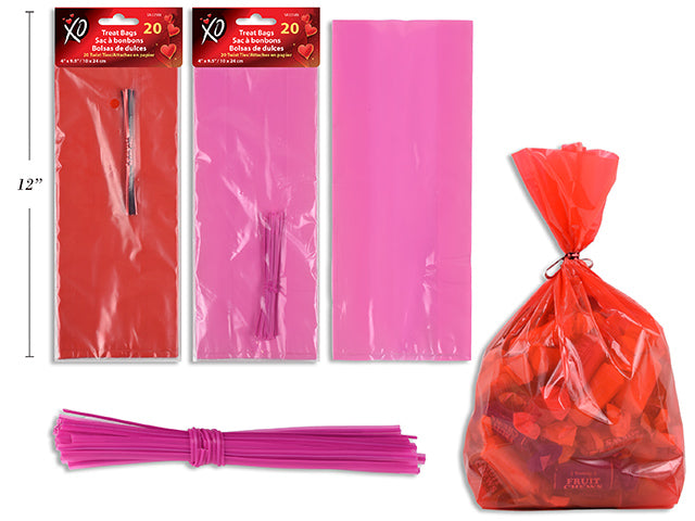 Valentines Solid Color Trat Bags With Twist Ties 20 Pack