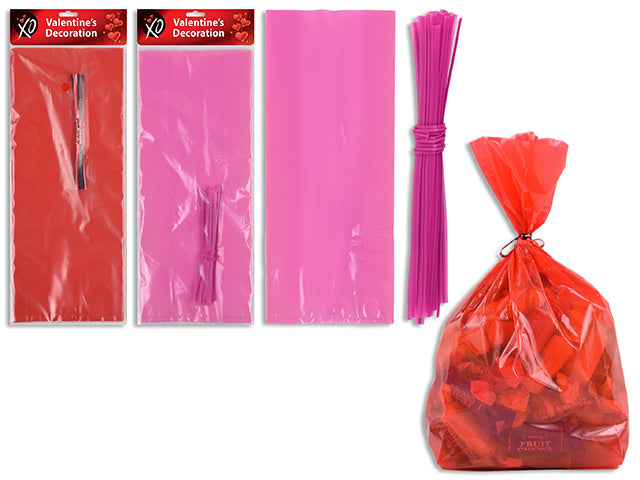 Valentines Solid Color Trat Bags With Twist Ties 20 Pack