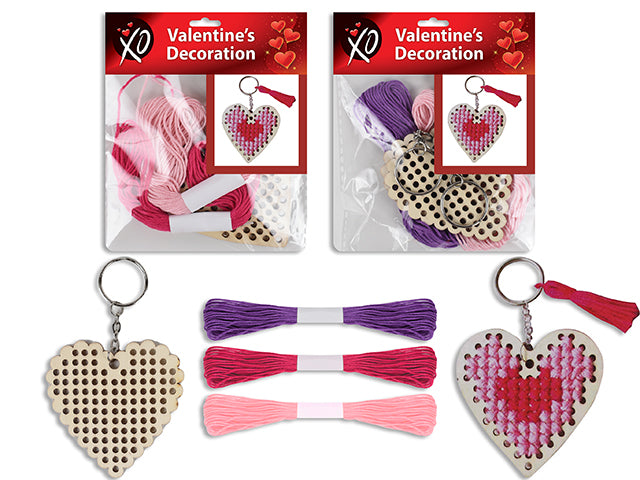 Valentines Create Your Own Embroidered Wooden Heart Keychains