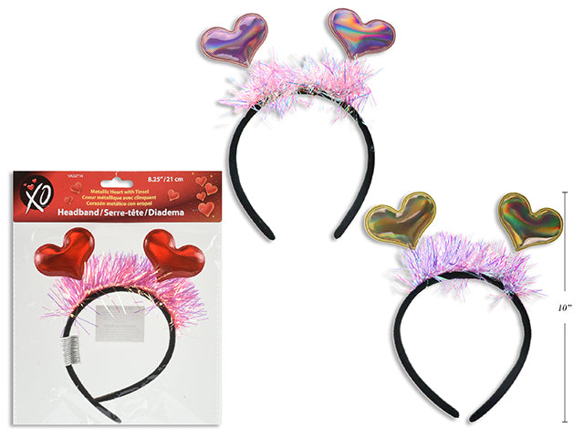 8.25In Adult V'Tine Metallic Heart Headband.