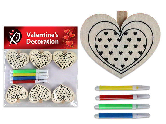 Valentines Color Your Own Wooden Heart Clips