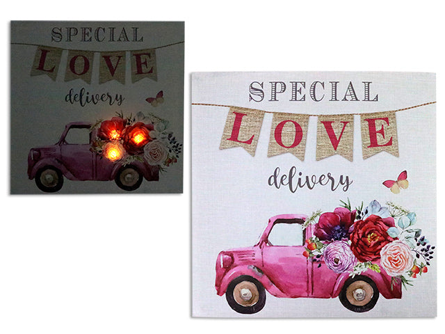 15.75in(H) x 15.75in(W) B/O 3-LED Floral Truck Canvas Wall Plaque.